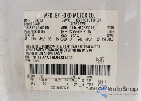 2013 Ford F-150 Stx из США, поврежденный, VIN 1FTFX1CF9DFD31545